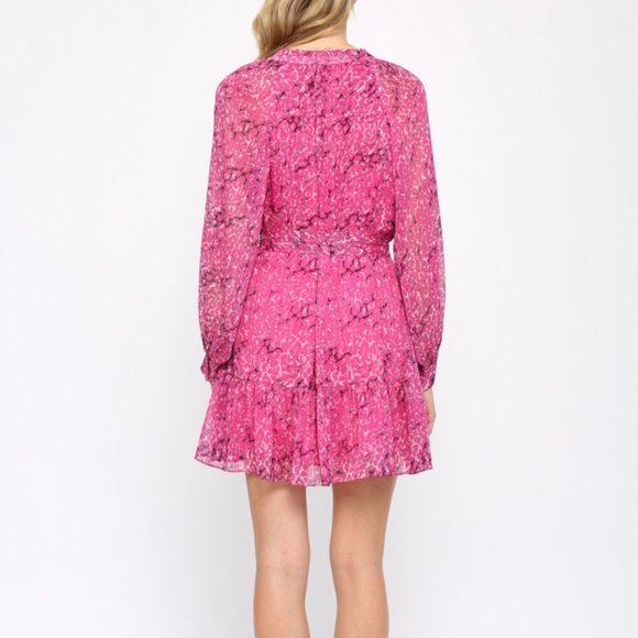 NWT Fate Animal Print With Lurex Chiffon Tie Waist Dress In Hot Pink - Picture 9 of 10